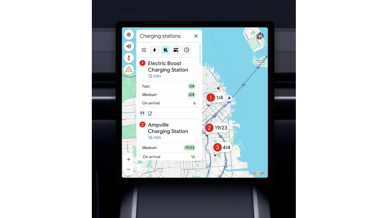 Android Auto「Google マップ」EV充電器空き状況予測展開