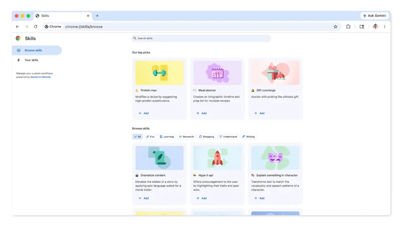 Gemini in Chrome-Skills