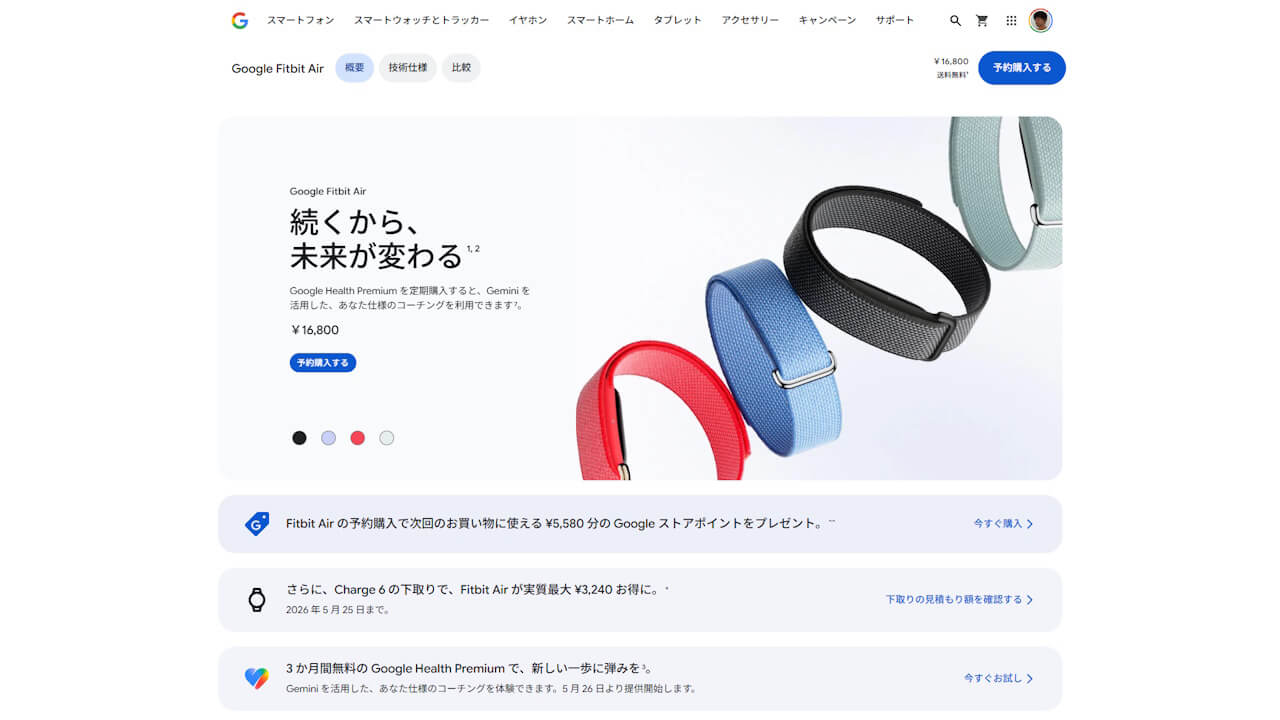 Google Fitbit Air.