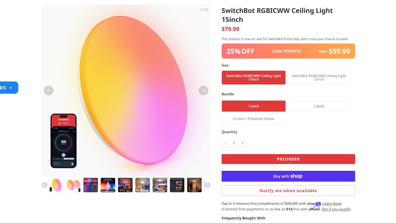 SwitchBot RGBICWW Ceiling Light 15